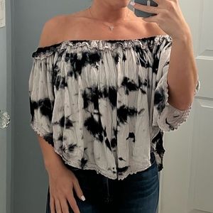 Surf Gypsy Grey & Black Tie Dye Off Shoulder Top
